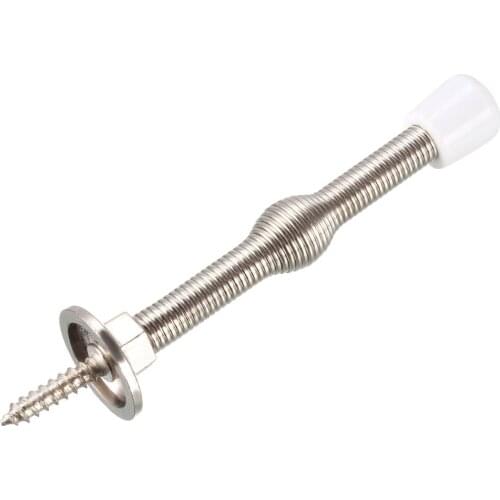 Uxcell Door Stoppers Screw-in Spring Stops with White Rubber Bumper 75mm Length Nickel Plated 4Pcs