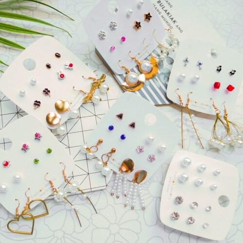 Vintage Womens Long Gold Chain Earrings Crystal Pearl Stud Geometric Hoop Earrings Set Fashion Trend Female Jewelry Charm Gifts