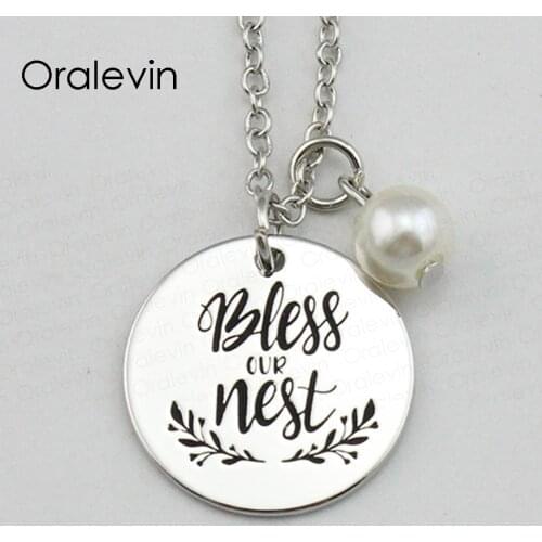 BLESS OUR NEST Inspirational Hand Stamped Engraved Accessories Custom Pendant Necklace Gift Fashion Jewelry,10Pcs/Lot, #LN1704
