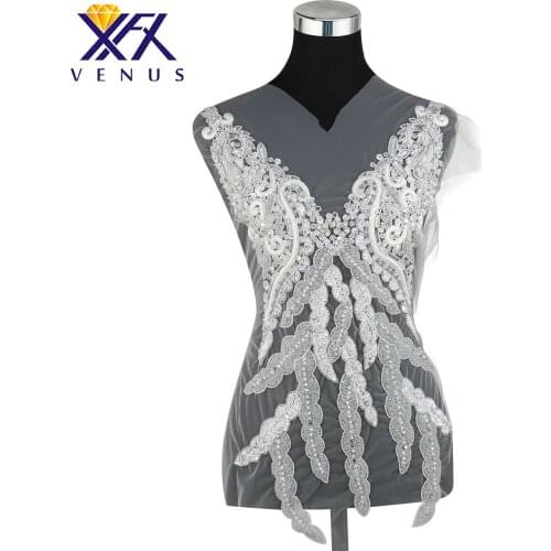 XINFANGXIU 1Pcs Hand-Sew Rhinestones Beads Patches Embroidered Patch For Wedding Dress Applique Wedding Wonman Garment