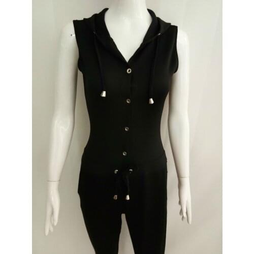 Womens Tight Sleeveless Button Sportswear One Piece Deep V Sexy Jumpsuit