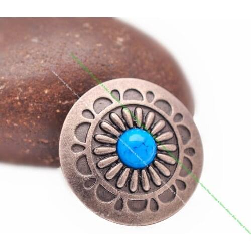 10Pcs 30Mm Retro Silver Daisy Flower Turquoise Conchos for DIY Leathercraft Western Harness Horse Bridle Spur Headstall Decor