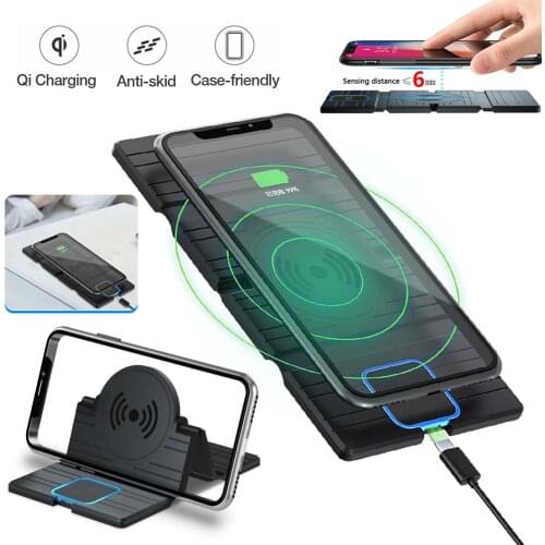 15W Silicone Wireless Car Charger Pad Foldable Qi Wireless Charging Non-Slip Mat Car Phone Stand Holder For iPhone XS 11 Huawei