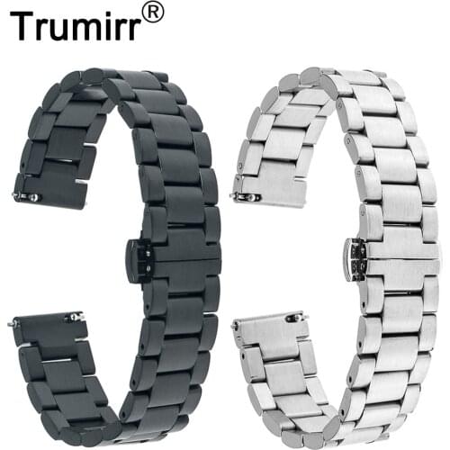 16mm Quick Release Strap for Motorola Moto 360 2 Gen 42mm Women 2015 Stainless Steel Band Butterfly Buckle Bracelet Black Silver