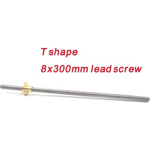 2pcs T8*8 mm Lead Screw 300mm 8mm Lead Trapezoidal Spindle Screw Lead Screw Rod T Shape Linear Rail Bar Shaft Brass Nut