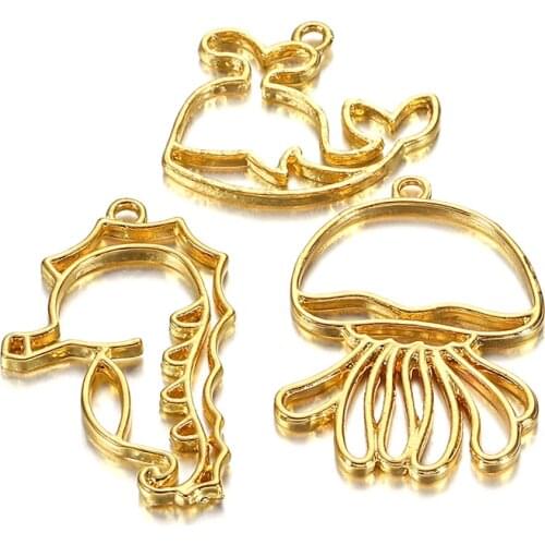 4pcs Jellyfish Seahores Border Resin Molds Silicone Geometric Hollow Metal Frame Bezel Epoxy Resin Moulds For DIY Jewelry Making