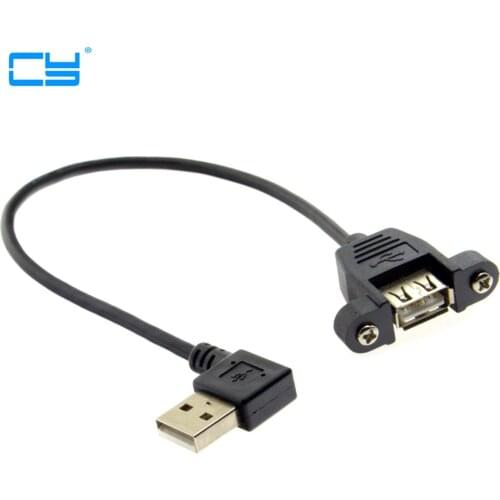 5pcies 20cm 50cm 100cm 90 Degree Right & Left Angled USB 2.0 A Male Connector to Female Extension Cable With Panel Mount Hole