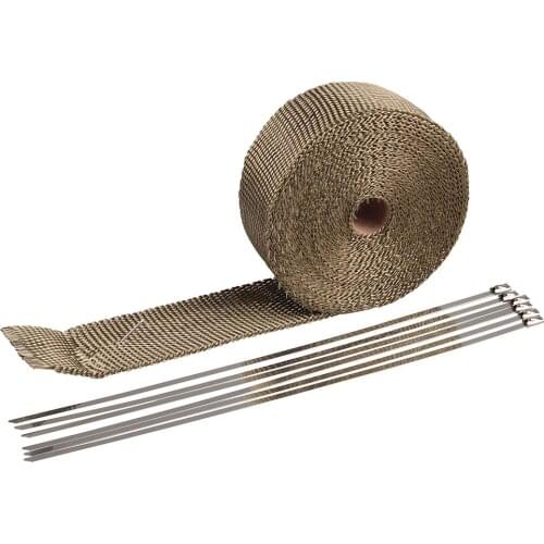 5cm*5M/10M/15M Motorcycle Exhaust Heat Shield Thermal Exhaust Tape Fiberglass Heat Wrap Pipe Heat Insulation with Stainless Ties
