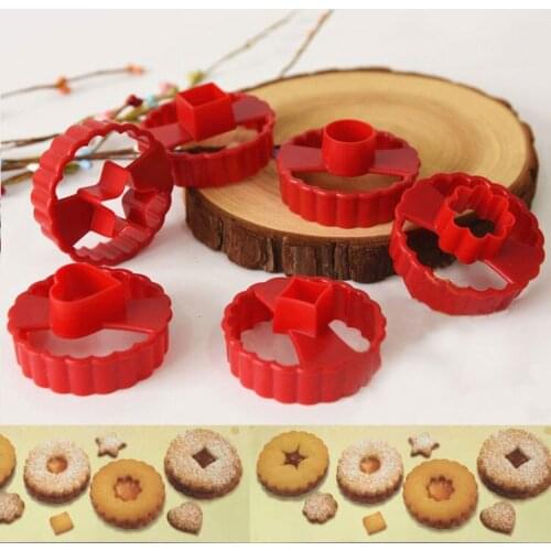 6Pcs DIY Cookie Cake Cutter Decorating Fondant Cutters Tool Linzer Cookie Cutters Round Multifunctional Fudge Pastry Baking Mold