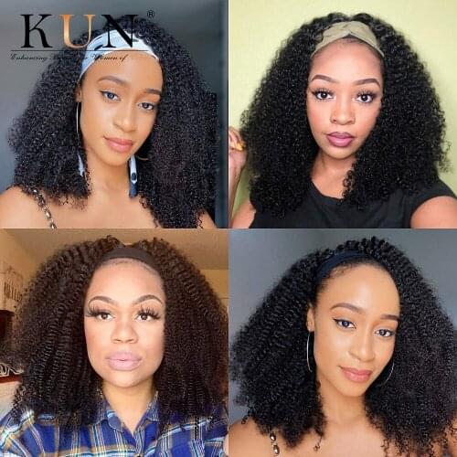 Afro kinky curly wig full machine made wig with headband for black women middle part wig kinky curly wig 250 density wig