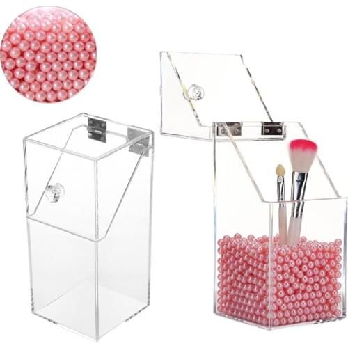 INS Acrylic Makeup Organizer Clear Transparent Makeup Brush Storage Makeup Pearl Box With Cover Cosmetic Tool Holder Rack