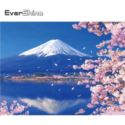 EverShine Diamond Embroidery Sakura Cross Stitch Diamond Painting Full Square Drill Landscape Mosaic Kits Handmade Hobby Gift