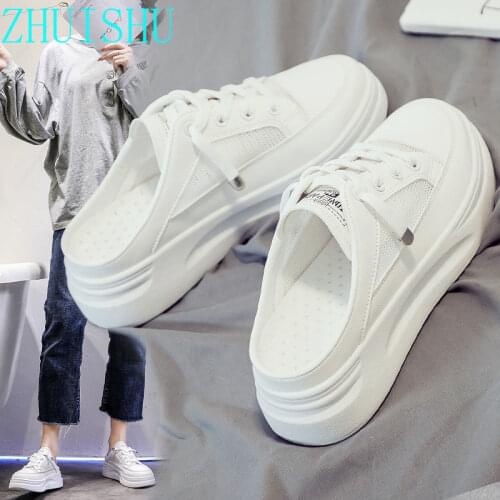 Baotou Semi-slippers for Girls To Wear In Summer, Korean Version of Mesh Thick-soled Sandals and Slippers Zapatos Para Mujer
