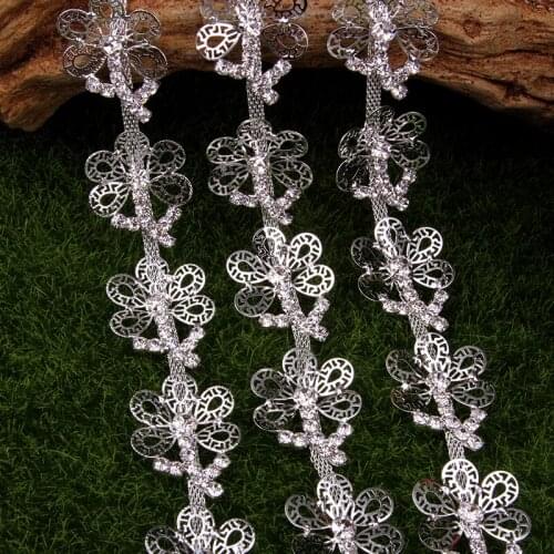 Free Shipping 5 yards Crystal Rhinestone Trim, Rhinestone Applique, Wedding Applique,Rhinestone Chain MALI052