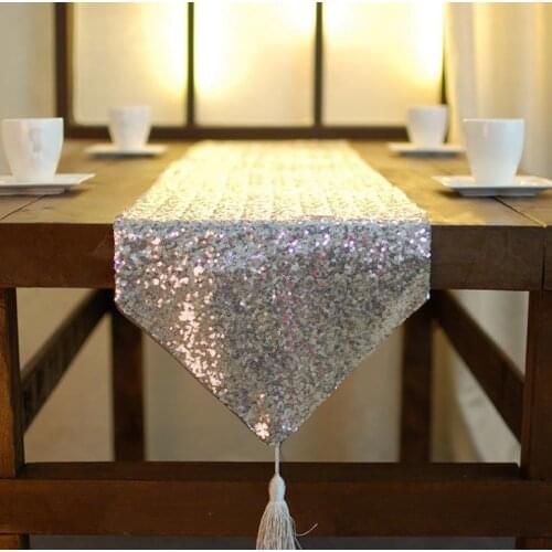 Sparkly Sequin Table Runner Tassel Table Flag Wedding Birthday Party Decor Dinner Room Home Decoration gold silver