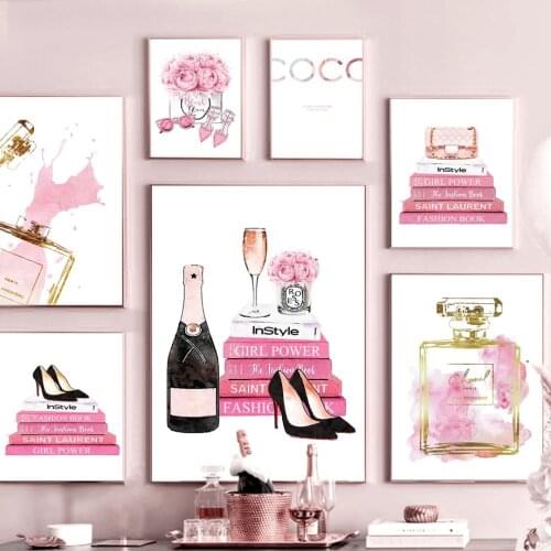 Champagne Goblet Heels Perfume Nail Polish Fashion Makeup Art Canvas Painting Nordic Posters Prints Wall Pictures Bedroom Decor