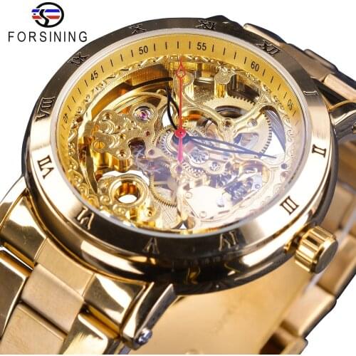 Forsining Full Golden Luxury Watches Black Red Hands Design Waterproof Mens Automatic Watches Folding Clasp with Safety Clock