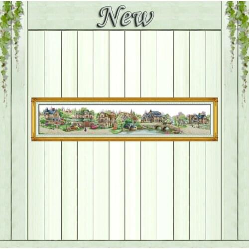 European town,Counted Printed on the canvas DMC 11CT 14CT Cross Stitch kits,needlework Sets embroidery,Big size village Scenery