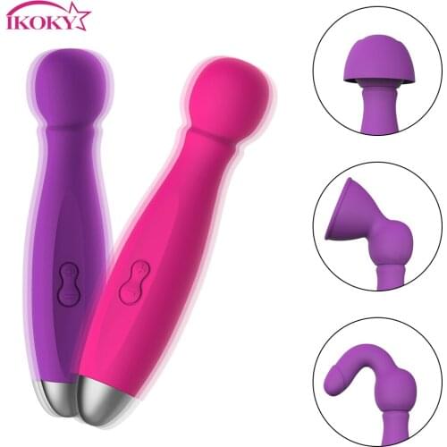 IKOKY 10 Speed AV Stick Vibrator with 3 Head Cap Clitoris Stimulation Vaginal G-spot Massager Magic Wand Sex Toys for Women