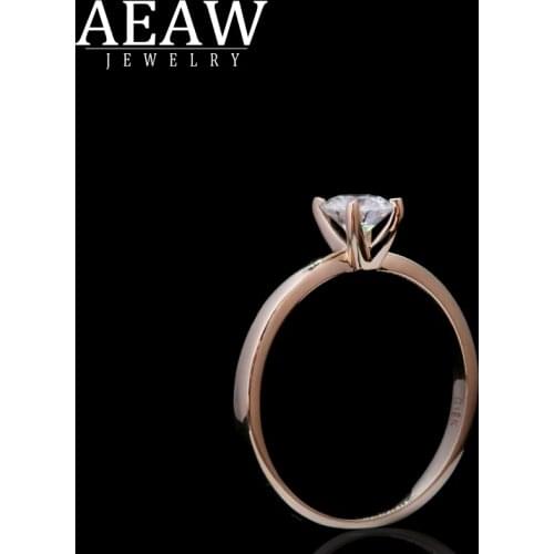 AEAW White Moissanite Ring 0.3ct 4mm Round Brilliant Cut Moissanite Ring Diamond Ring 14k Rose Gold