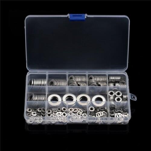 395PCS 6 Sizes Stainless Steel Washer Gasket Set Flat Ring Seal M4-M12 for Truck Vehicle Car Durable Washers Lock Fasteners Kit