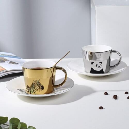 90/250 MLCeramics Mirror Surface Coffee Cup Saucer Spoon Set Ceramic Mug Creative Reflex Milk Tea Cup Cafe Party Drinkware