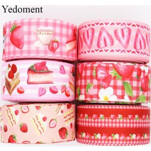 10 Yards Grosgrain Ribbon Strawberry/Cake Printed Ribbon 1" 25MM For Hair Bows DIY Crafts Handmade Accessories M19041001