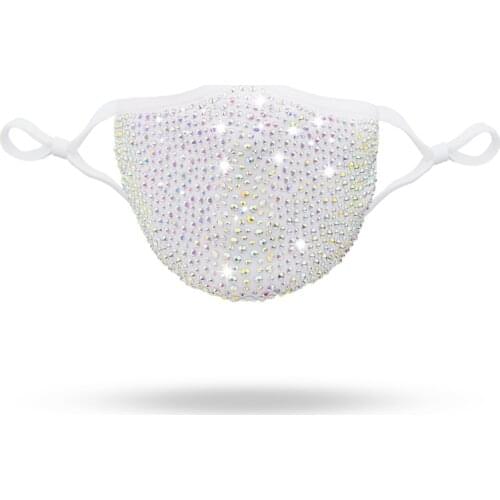 Masquerade Mask for Women Galloween White Rhinestone Mardi Gras Elastic Reusable Washable Festival Jewelry Party Face Cover