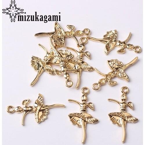 Zinc Alloy Metal Golden Ballet Girl Charms Pendants 18*32mm 10pcs/lot For DIY Fashion Jewelry Earrings Making Accessories