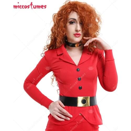 Miss Bellum Long Sleeved Red Suit Suit-Like Low Chest Dress Wrap Skirt Outfit Cosplay Costume with Black Belt and Necklace
