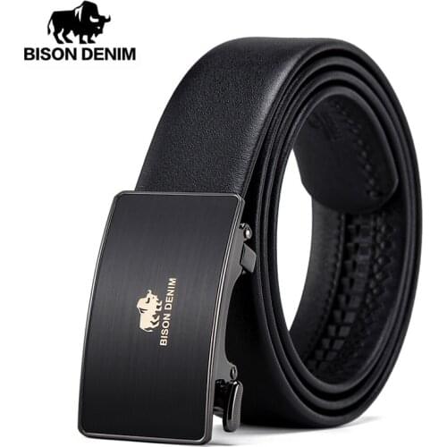 BISON DENIM First-Layer Cowskin Genuine Leather Men Belt Automatic Buckle Male Belt Luxury Real Leather Belts for Men N71493