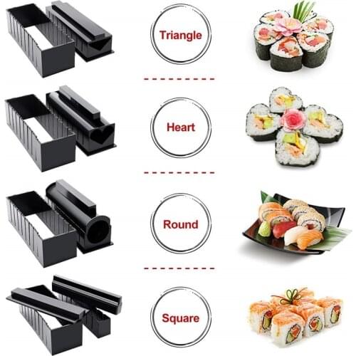 Ayevin 10 Pcs /set Sushi Making Kit Roll Sushi Maker Rice Roll Mold Sushi Tools Japanese Sushi Cooking Kitchen DIY Tools