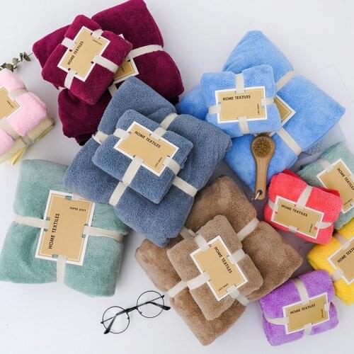 35cmx75cm & 70cmx140cm Absorbent Plain Pattern Coral velvet Soft Face Bath towel Set