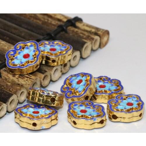 New fashion carved fine flower lucky Chinese ancient cloisonne accessories 16*19mm spacers beads 5pcs free shipping jewelryB2455
