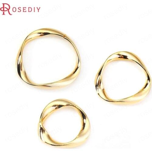 34666)4PCS 16MM 20MM 25MM 24K Gold Color Brass Twist Circle Connect Charms Pendants High Quality Jewelry Findings Accessories