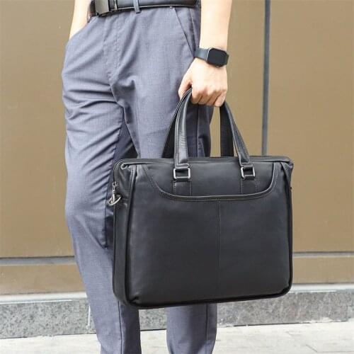Nesitu Black Genuine Leather A4 Office 14'' Laptop Mens Briefcase Messenger Bags Portfolio Handbag New High Quality M7423