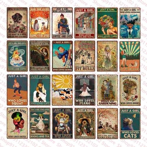 Just a Girl Who Loves Metal Sign Retro Tin Sign for Street Garage Family Bar Door Wall Decorator Shabby Chic Home Decor