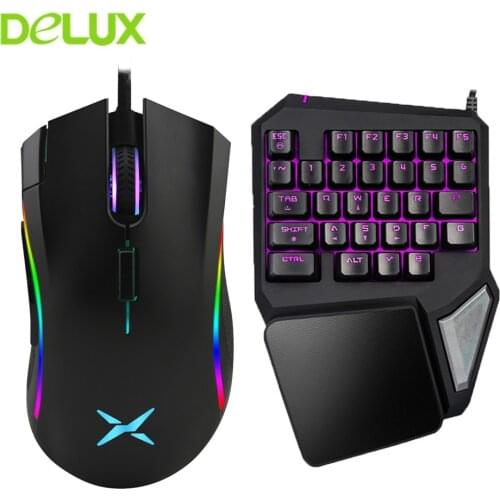 Delux Wired Keyboard And Mouse Combo T9Pro Single Hand ErgonomicGaming Keypad And M625 Game USB Computer Mice For Overwatch PC