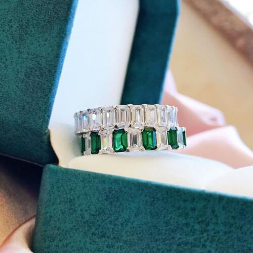 Real 925 Sterling Silver Created Moissanite Emerald Gemstone Wedding Band Vintage Rings Women Fine Jewelry