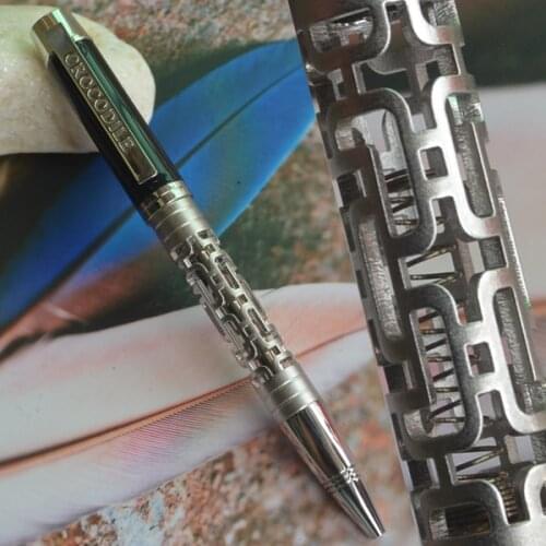 BALLPOINT PEN NOBLE CROCODILE GREY SILVER FANCY HOLLOW OUT PATERN GOLDEN COPPER 10 COLORS FOR CHOOSE + BAG