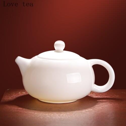 Suet Jade Ceramic White Porcelain Teapot Single Pot Tea Kung Fu Tea Set Household Ball Hole Xi Shi Pot Small Single Piece