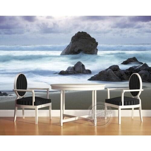 The latest 3D three-dimensional mural, de parede Papel, the sea waves rock wall paper, wall of TV wall bedroom wall paper