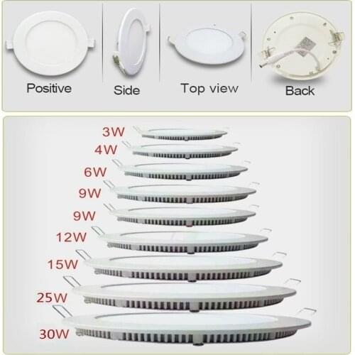 20pcs Ultra Thin Led Panel Downlight 6w 9w 12w 15w 25w Round Ceiling Recessed Spot Light AC85-265V Painel lamp Indoor Lighting