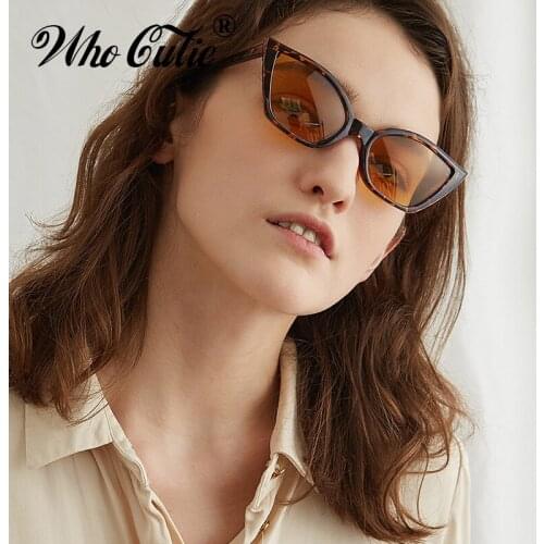 WHO CUTIE 2018 Vintage Cat Eye Sunglasses Women Brand Designer Black Red Leopard Frame 90S Retro Cateye Sun Glasses Shades OM635