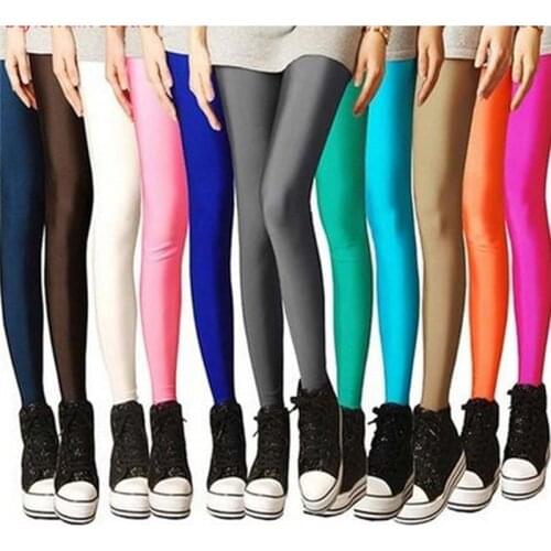 2021 New Spring Solid Candy Neon Leggings For Women High Stretched Female Legging Pants Girl Clothing Leggins Plug Size