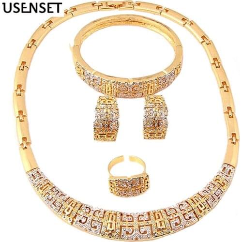 Jewelry Sets Luxury Design New Fashion Gold tone Crystal Necklace/Earrings/Bracelet/Ring Jewelry Sets Women
