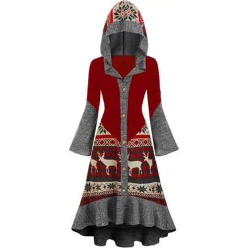 Printed Snowflake Elk Cloak Dress With Hat,Short Front Long Back Dresses For Christmas Party Cosplay