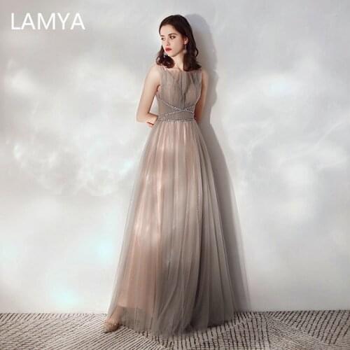 LAMYA Robe Off The Shoulder Evening Dresses Beads Formal Dresses Women Plus Size Elegant Gowns A-line Crystal De Soiree Simple