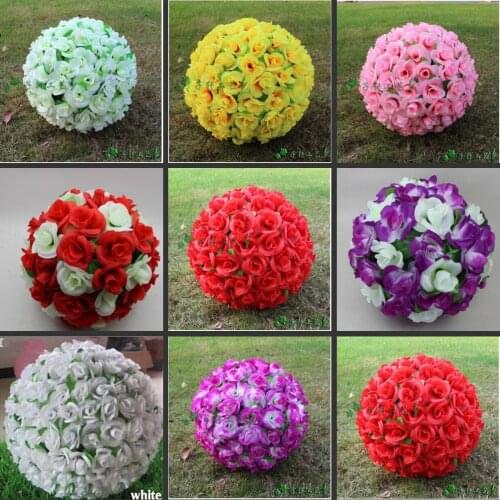 12inch 30CM Elegant white Artificial Silk Roses Flowers Kissing Ball 10 Colors For Wedding Christmas Ornaments Party Decoration