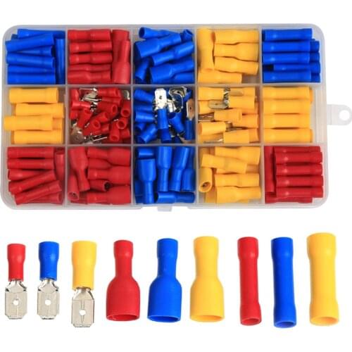 222PCS Fully Insulated Seal Electrical Wire Butt Connectors Male Female Spade Crimping Terminals Assortment Kit